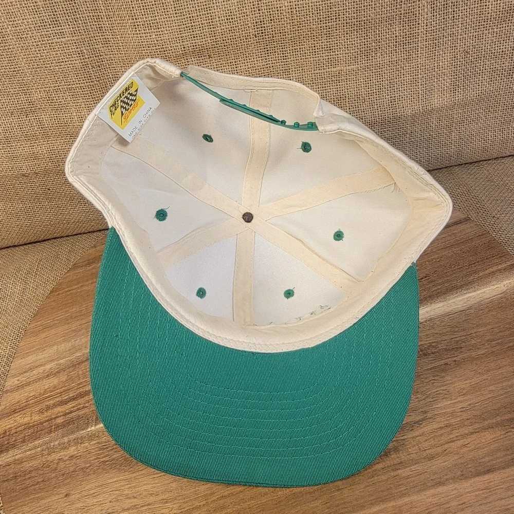 Vintage 90s Brett Bodine NASCAR Snapback Hat Quaker State Racing Green White Cap